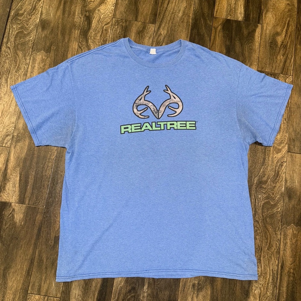 Realtree Graphic Print Logo Blue T-Shirt Men's Size 3XL Casual Work Shirt